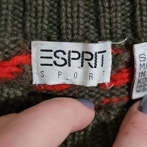 Vintage Espirit Sport Fair Isle Multicolor sweater 100% wool Small made in Korea - Picture 4 of 14